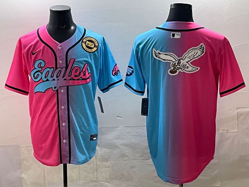 Men 2025 Philadelphia Eagles Blank Blue pink Nike Limited NFL Jersey style 012